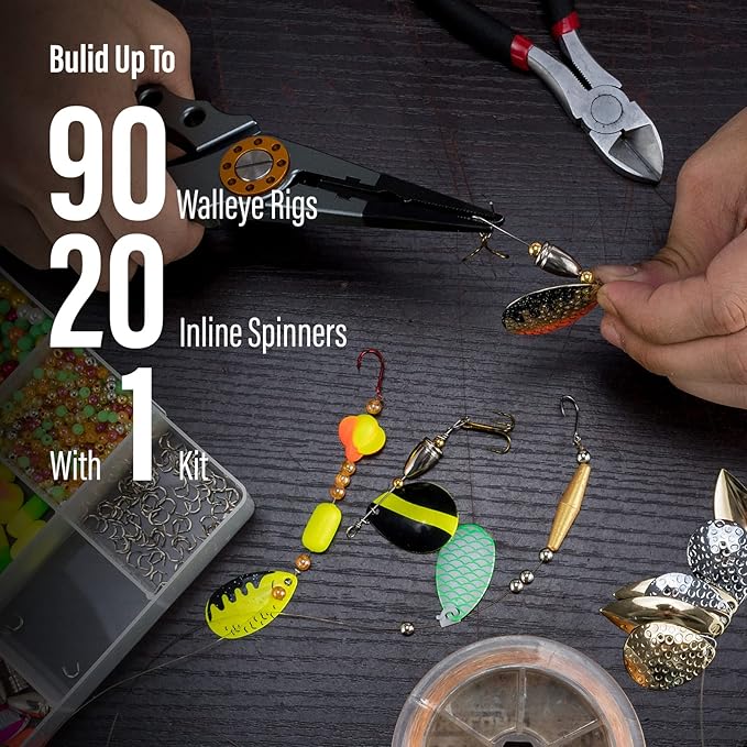 Dr.Fish 1720-Pieces Spinner Making Kit, Walleye Rig Lure Making Suppies, 90 Colorado Indiana Spinner Blades Lure Parts with Tackle Box, Crawler Worm Harness Spinnerbait