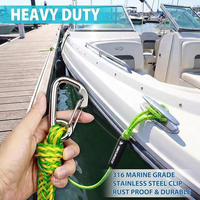 Obcursco Bungee Dock Lines for Boat, Docking Rope with 316 Stainless Steel Clips, Accessories for Jet Ski, PWC, SeaDoo, Pontoon, Center Console, Sets of Two(4ft & 6ft) (Green/Yellow)