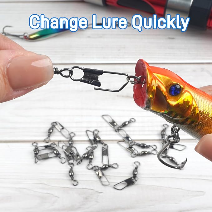 SILANON Fishing Barrel Swivels Snaps, Barrel Swivel with Safety Snap Stainless Steel Brass Swivels Fishing Tackle Line Connector High Strength Solid Rings for Saltwater Freshwater