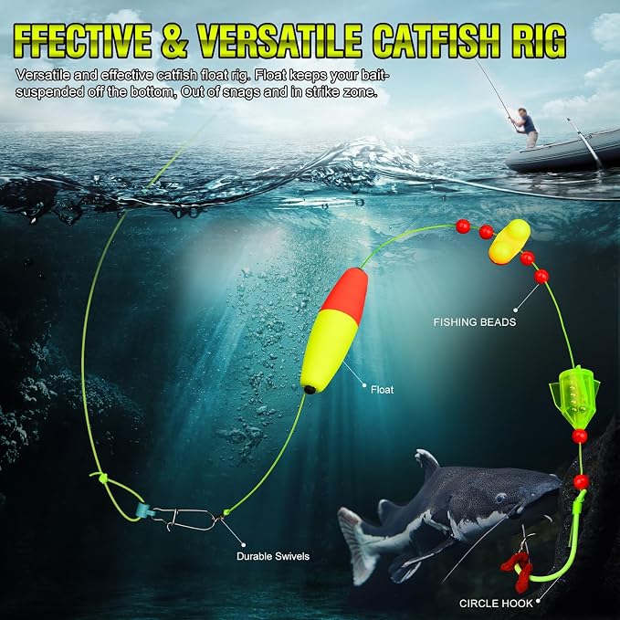 PROBEROS Catfish Fishing Rigs - Bank Fishing Set with 5pcs/Set, 6/0, 8/0, 10/0 Circle Hooks Circle Hooks, High Visibility, Ready to Use Catfish Rigs