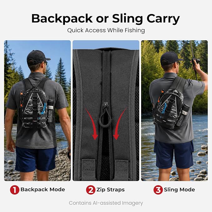 Piscifun Fishing Backpack with Rod Holder, Lightweight Sling Bag Storge Gear and Equipment