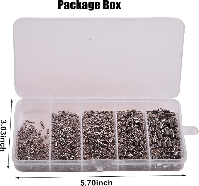 Barrel Fishing Swivels Kit 500pcs Rolling Swivels Fishing Tackle Saltwater Heavy Duty Fishing Line Connectors Black Stainless Steel Bearing Swivels for Saltwater Freshwater 30-97Lbs