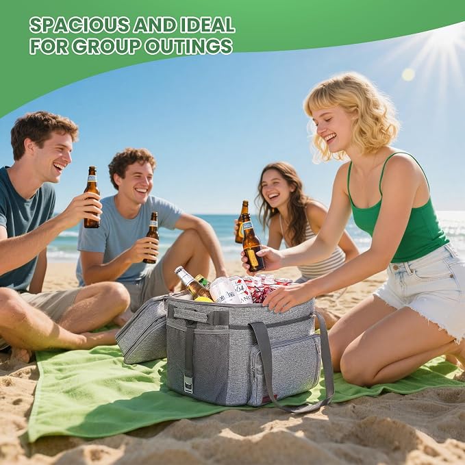 MIYCOO Cooler Bag Double Deck - 60 Can Leakproof Insulated Portable Soft Lunch Cooler, Extra Large Expandable Ice Chest Cooler for Beach, Picnic, Camping, Shopping (Gray)