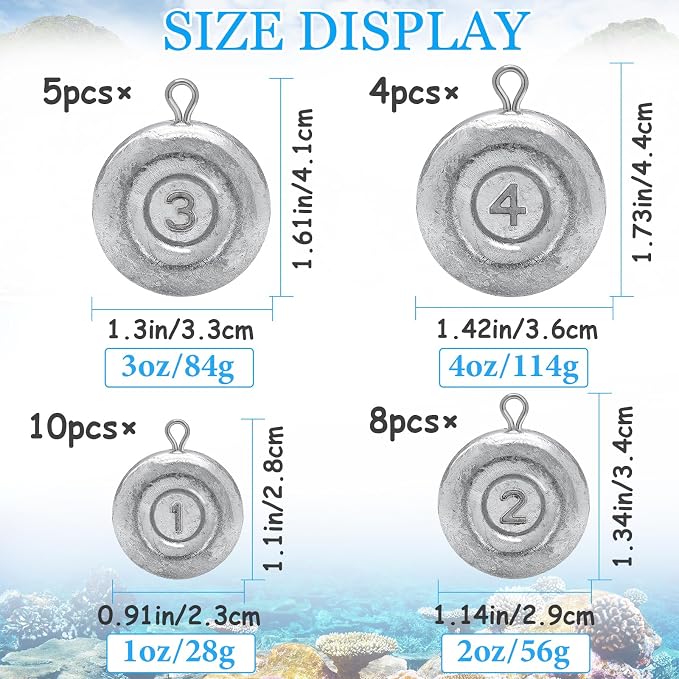 Fishing Weights Sinkers, Disc Sinkers Weights Coin Sinkers Freshwater Saltwater River Bank Surf Fishing Catfishing 1oz 2oz 3oz 4oz