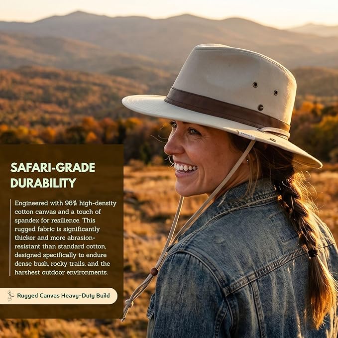TOP-EX Cotton Aussie Outback Safari Hat, UPF 50+ Sun Hat Wide Brim with Chin Strap, Breathable Packable Bush Hat Men Women