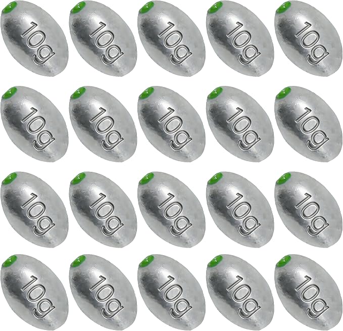 Egg Sinkers Bullet Fishing Weights Oval Shaped with Plastic Core Slip Sinkers for Catfish Fishing Casting Saltwater and Freshwater 1/5oz to 2oz