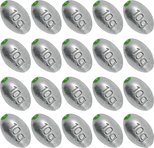 Egg Sinkers Bullet Fishing Weights Oval Shaped with Plastic Core Slip Sinkers for Catfish Fishing Casting Saltwater and Freshwater 1/5oz to 2oz