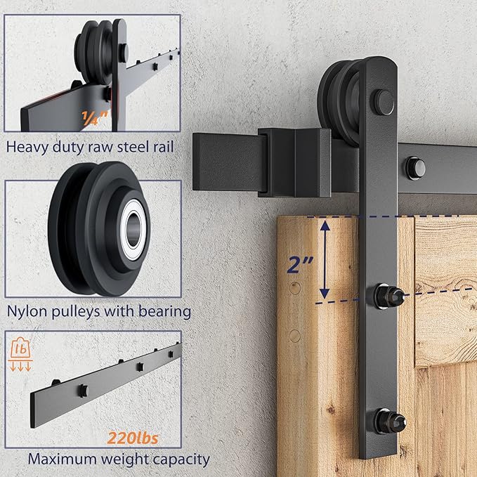 SMARTSTANDARD 7ft Barn Door Hardware Kit, Sliding Door Hardware, Black, Fit 42" Wide Door Panel (I Shape Hanger)
