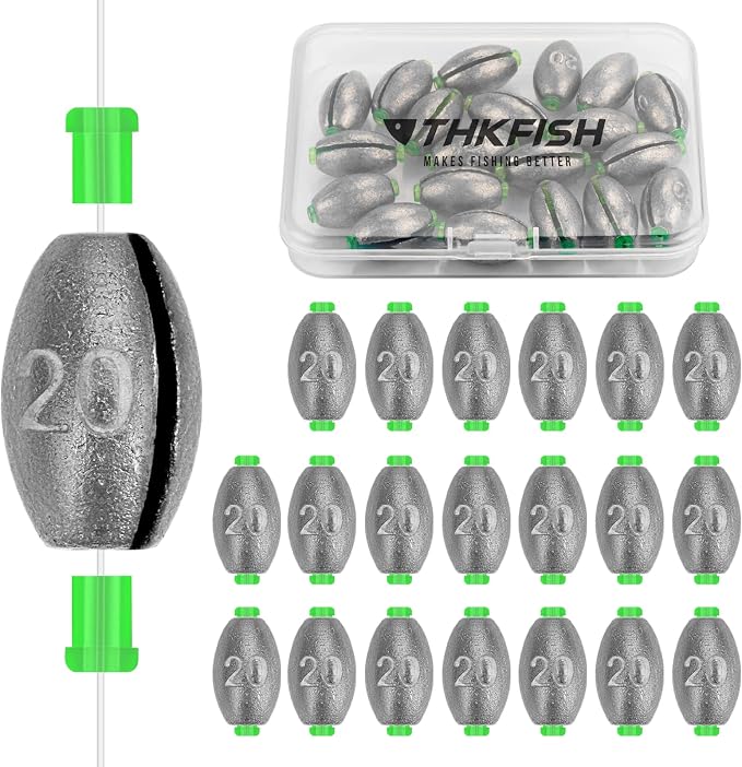 THKFISH Egg Fishing Sinkers Weights, Removable Rubber Core Fishing Weights Twist-Lock Sinker,Bass Weights Sinker Tackle Saltwater Casting Fishing Sinkers Set Oval Freshwater,1/8-1OZ