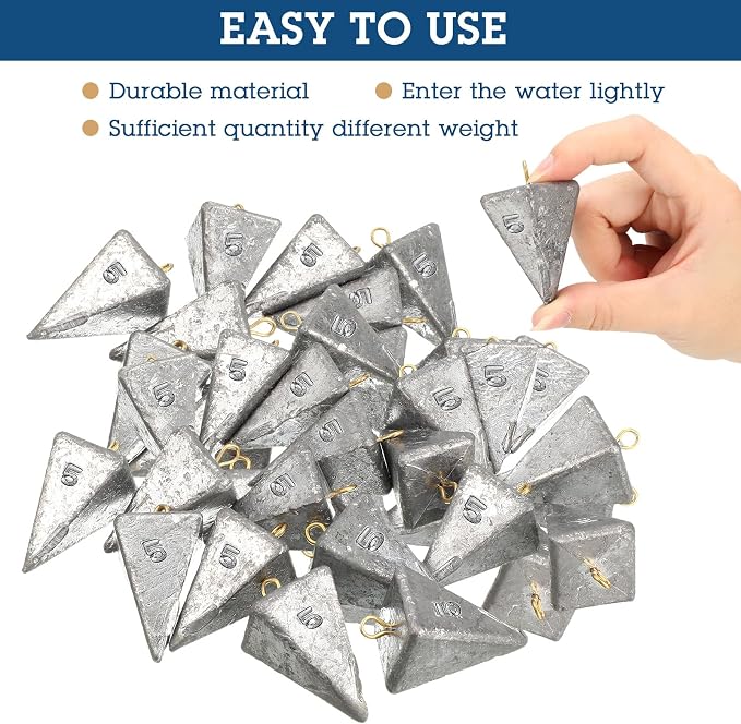 Zhanmai 27 Pieces Pyramid Fishing Weights Sinkers Triangle Rig Pyramid Sinkers for Ocean Saltwater Surf Bass Catfish Fishing Weights Casting Gear Tackle Essential
