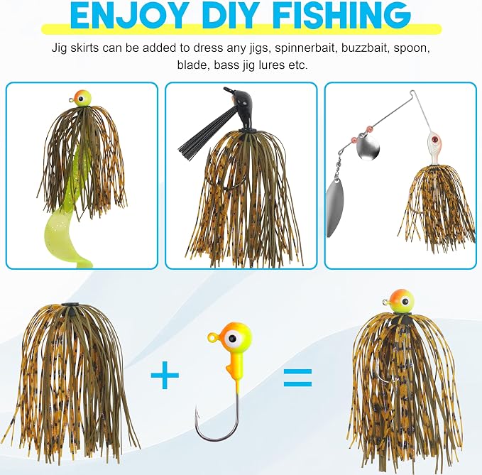Silicone Jig Skirts Spinnerbait Skirts Replacement 12/24 Bundles DIY Bass Fishing Jigs Lure Skirts for Spinner Bait Buzzbaits Squid Jig Spoon Blade Fly Tying Material
