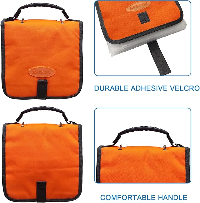 Aventik Fishing Tackle Binder Soft Cover Fishing Bait Organized Storage Rig Bag Soft Bait Binder Saltwater Resistant Fishing Bag 8.5x8.5x1.1inch(2xorange)