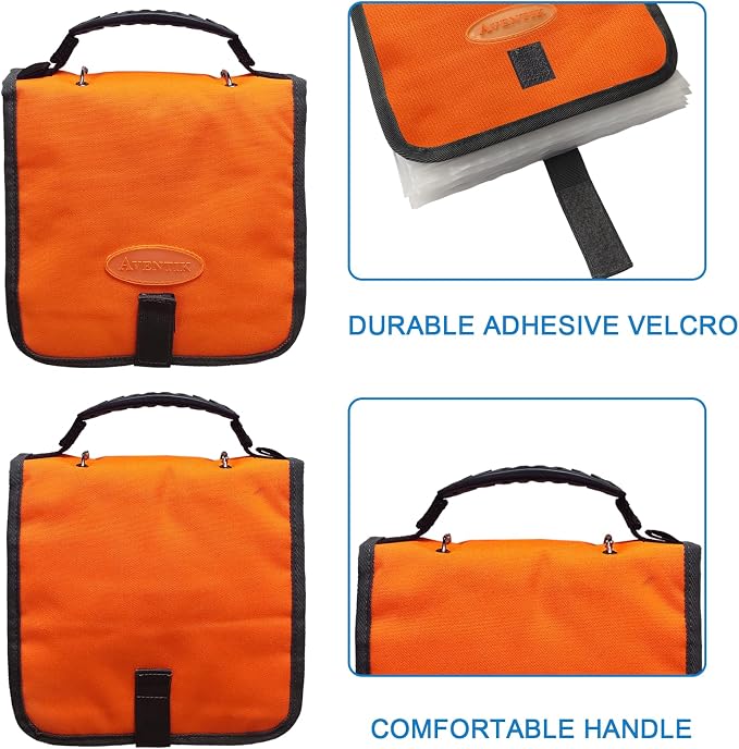 Aventik Fishing Tackle Binder Soft Cover Fishing Bait Organized Storage Rig Bag Soft Bait Binder Saltwater Resistant Fishing Bag 8.5x8.5x1.1inch(Orange)