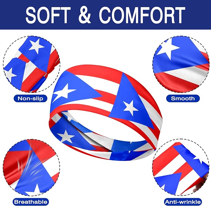 Flag Headbands for Men Women, Moisture Wicking Sweatband Breathable Sports Headwrap, Non-Slip Stretchy Fitness Hair Band