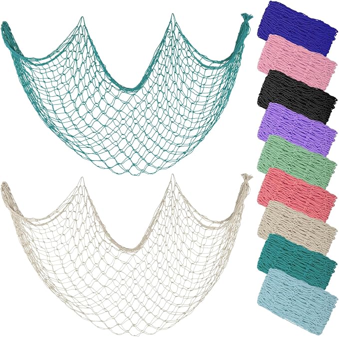 ZUEXT Beige & Aqua Decorative Fishing Net 80x40 Inch, 2PCS Large Picture Fish Net, Pirate Mermaid Net for Nautical Ocean Themed Under The Sea Party, Wall Hanging Fishnet for Photo Display