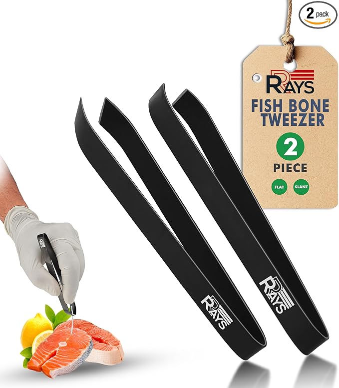 Fish Bone Tweezer Set,4.3" Stainless Steel 2 Piece, Flat and Slant tips Fish bone removal tool.