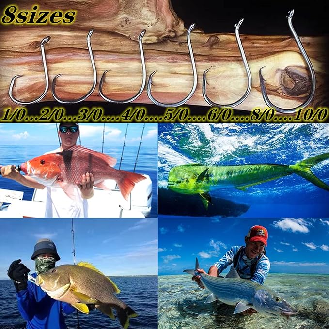 200Pcs/Box（Size:10/0... to...1/0 Strong Octopus Fishing Hooks, Forged Steel/Barded Design, Off-Set Point/Closed Eye, Strong/Sturdy, 10/0 8/0 6/0 5/0 4/0 3/0 2/0 1/0 Mixed Packaging