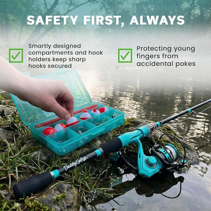 DaddyGoFish Spinning Fishing Rod and Reel Combo Set with Tackle Box | Kids Fishing Pole | Carbon Fiber Telescopic Fishing Rod Kit | Spinning Reel for Travel Saltwater Freshwater Fishing Gear Kit