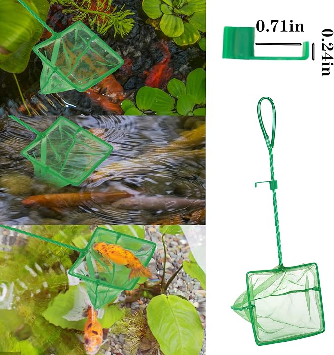 4 Pack Aquarium Fish Net Fine Quick Catch Mesh Nylon Fishing Catch Nets with Plastic Handle for Fish Tank Mesh Nets Scoop - Green