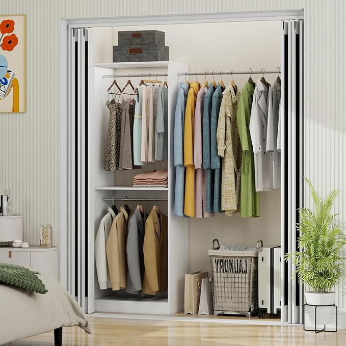 2FT Closet Organizer System with Double Hanging Rods，81" Tall Modular Closet System, Stand-Alone Closet Organizer for Walk-In Closets, Entryways, and Garages (2FT)