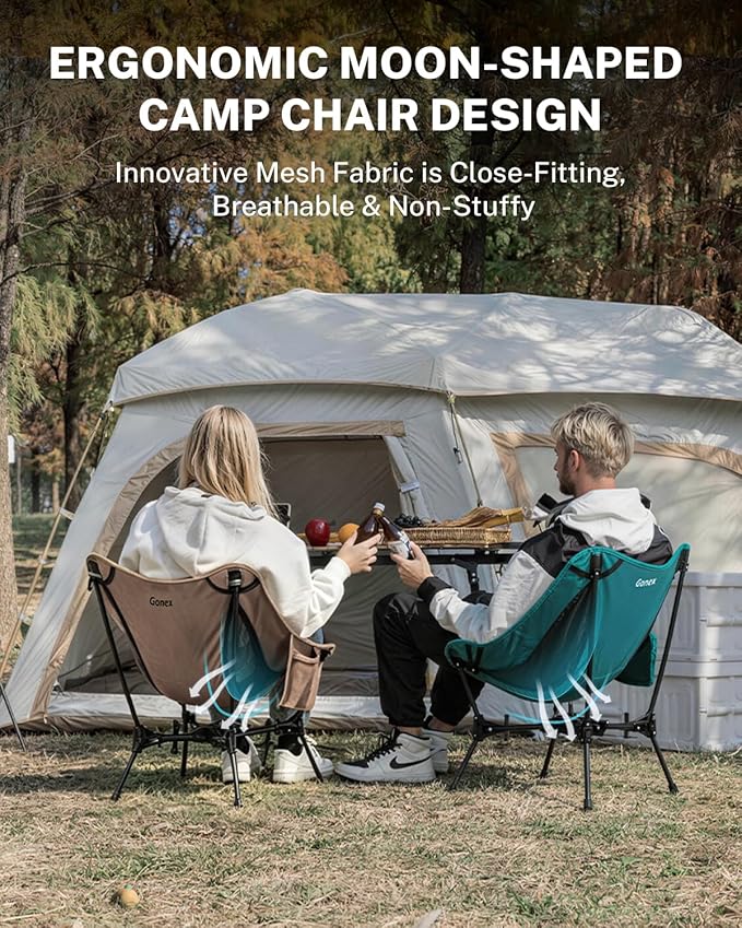 Gonex Portable Camping Chair, The 5th Gen Ultralight Compact Backpacking Foldable Lightweight Folding Chair for Outdoor Camp Hiking Beach Picnic Concert, Supports 330lbs (Lake Green, 1 PCS)