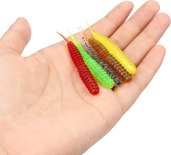 RUNCL Anchor Box - Paddle Tail Swimbaits, Soft Jerk Baits, 20/40/50/60pcs Soft Fishing Lures, Curved Tail Grubs - 3D Lifelike Eyes, Split/Boot/Curved/Straight/Thin Tail - 1/2/3/4/5in, Proven Colors