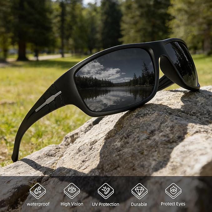 XVXV Polarized Sports Sunglasses for Men, Wrap Around Sun Glasses UV Protection for Cycling Fishing Driving