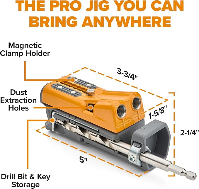 BORA Pro Compact Metal Pocket Hole Jig & 50pc Screw Set, Auto Adjusting Drill Guide, Durable Pocket Hole Jig Kit for Woodworking & Tight Spaces - For Materials 1/2 inch to 1 1/2 inch Thick