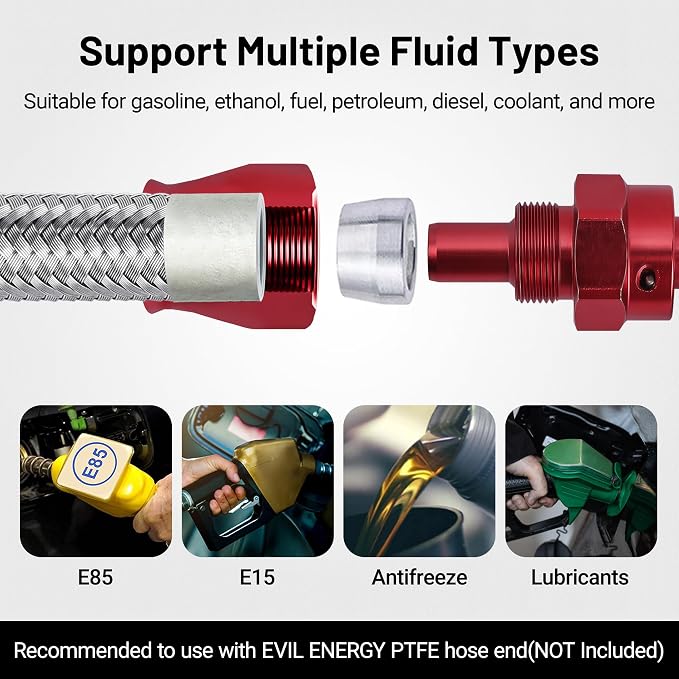 EVIL ENERGY 8AN PTFE Fuel Hose Line, AN8 Fuel Line E85 Stainless Steel Braided 10FT Silver