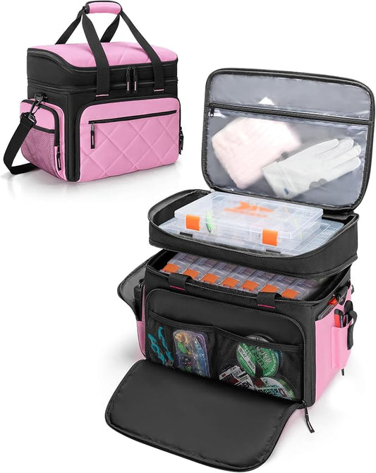 Smasrob Fishing Tackle Bag with Large Lure Boxes Pocket and Extra Top Tackle Trays Pocket, Fish Bag for Saltwater and Freshwater (Tackle Trays Not Included), Pink