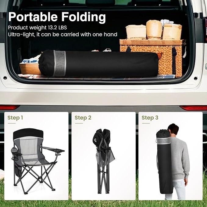 HIGH POINT SPORTS Oversized Portable Mesh Camping Folding Chair