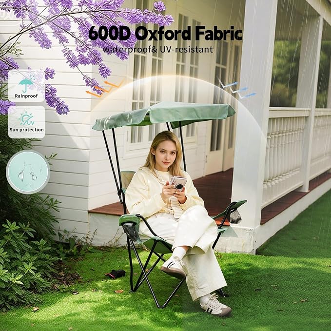YOUNG WOOD Portable Camping Chair Beach Chair with Shade Canopy, Fold Lightweight Oversized for All, Easy to Open and Close Without Installation, Side Pocket Design for All Outdoor Activities,Blue,2p