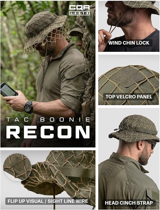 CQR Men's Tactical Boonie Hat, Breathable Packable Sun Hat for Hunting, Hiking, Fishing, Shooting, and Outdoor Activities