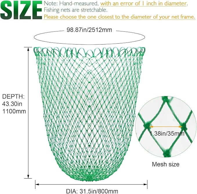 Dovesun Fishing Net Fish Landing Net Foldable Fishing Replacement Net for Freshwater Saltwater Fishing Net Replacement Netting Green/Black 2 Colors Handle/Frame Not Included