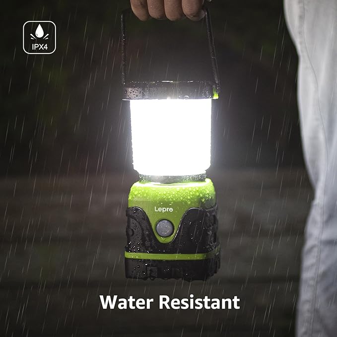 Lepro 1500LM Battery Powered LED Camping Lantern, Green Tent Light with 4 Light Modes, Camping Essentials, Waterproof Lantern Flashlight for Camping, Emergency Light, Power Outages, Not Rechargeable