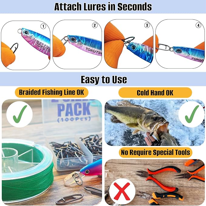 Fishing Quick Change Clips Speed Clips Crankbaits Quick Snaps Fishing Speed Power Clip Stainless Saltwater Freshwater 100pcs Black