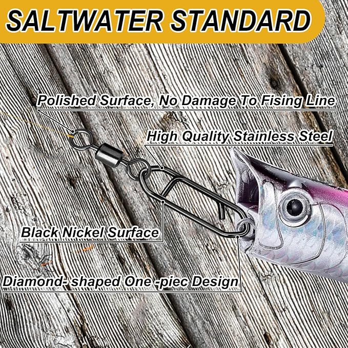 Snap Swivels Fishing Speed Clips for Quick Change, 70pcs Fishing Power Clips Barrel Swivels High Strength Clips Snap Freshwater Saltwater Popper Crankbait Lures Quick Snaps Connectors 6 Sizes