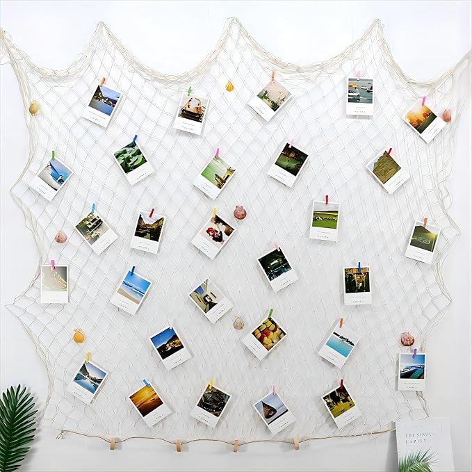 ZUEXT Beige Decorative Fishing Net 5x10 Feet, 3 Pack Large Picture Fish Net Decor, Wall Photo Hanging Fishnet for Nautical Mermaid Pirate Ocean Themed Hawaii Beach Under The Sea Party Decorations
