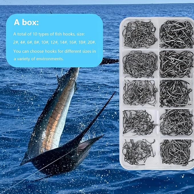 Dyxssm Small Fishing Hooks for Freshwater, 1000pcs 600pcs 400pcs Trout Fish Hook Set, 10 Sizes #2-#20