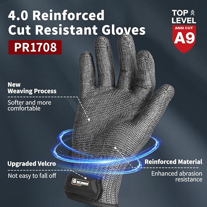 Schwer Ultimate Cut Resistant Gloves Beyond ANSI A9, Reinforced Stainless Steel Glove, Food Grade Mesh Metal Gloves for Butcher Meat Cutting, Oyster Shucking, Mandoline, PR1708 (S, 2 PCS)
