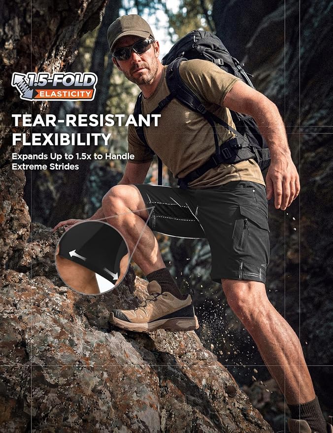 XKTTAC Men's Outdoor Quick Dry Lightweight Stretchy Shorts for Hiking, Tactical, Camping, Travel with 6 Pockets