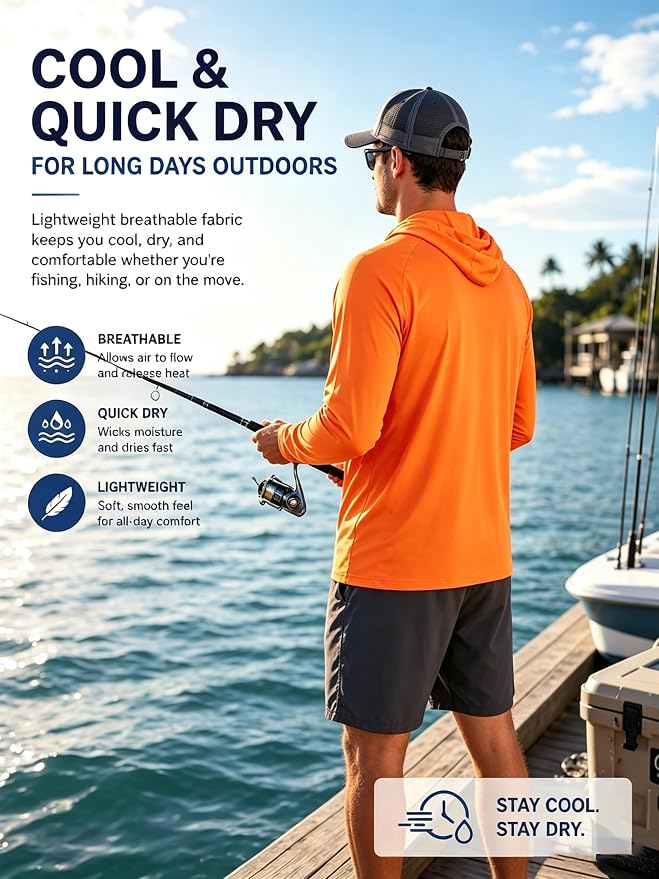 ZITY 3 Pack Men's Sun Protection Hoodie Shirt Fishing Shirts for Men UPF 50+ Long Sleeve Shirt Lightweight Rash Guard