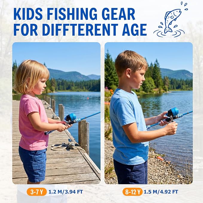 ODDSPRO Kids Fishing Pole - Portable Kids Fishing Rod and Reel Combo, Kids Fishing Gear with Tackle Box, Spincast Reel, Collapsible Chair and Bucket, Fishing Pole for Kids Boys Girls Toddler Youth 3+