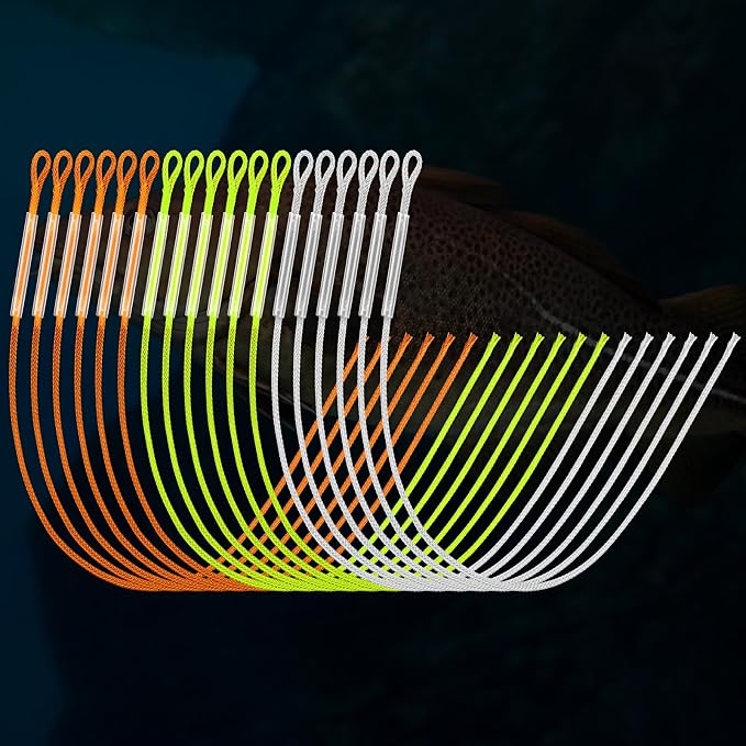 18 Pcs Fly Fishing Leader Connector Pro Selection Combo | 20lb 30lb 50lb | Clear, High Vis Yellow & Orange Braided Leader Loop Connectors for Fly Fish Line, Trout Bass Salmon Fishing Accessories