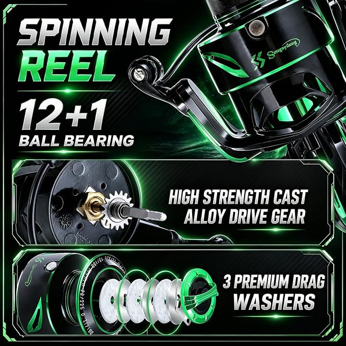 Sougayilang Big Game Spinning Combo – 7ft MH 2-Piece Rod, 33LB Drag, 6.2:1, 12+1 Bearings, 4000 Reel for Catfish, Pike, Carp – Heavy Duty Lake & River