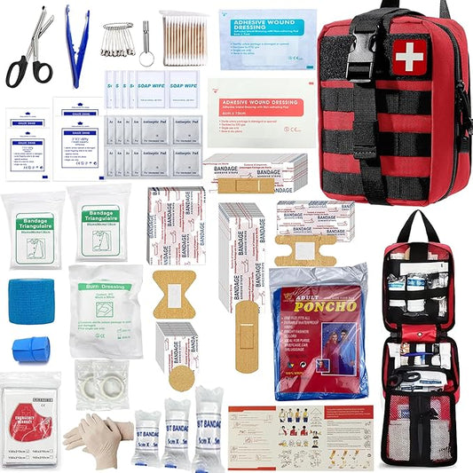 293Pcs/set - First Aid Kit Molle Pouches Emergency Survival Kit Suitable for Outdoor Activities, Home, School, Hiking, Car Travel and Camping - Quick Response First Aid Essentials (Red)