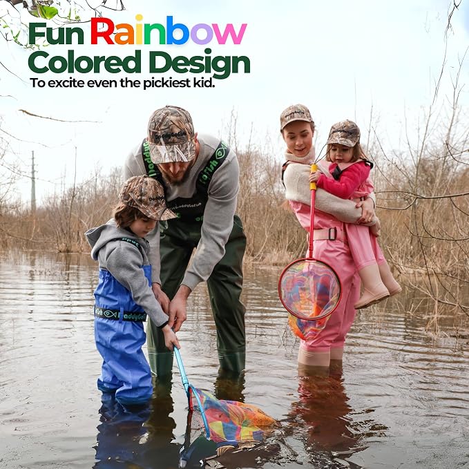 DaddyGoFish Kids Fishing Net - Extendable Telescopic Landing Net for Boy Girl Children Catching Small Fish Crab Shrimp Minnow Dragonfly Beach Pier Lake River Ocean