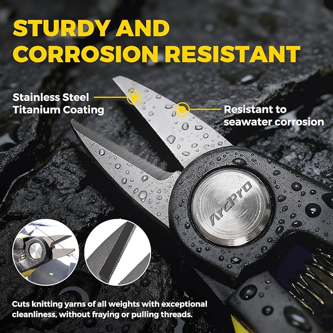 Titanium-Coated Fishing Line Cutter Saltwater Set, Fishing Scissors for Braided Line with Retractable Zinger & Thick Microfiber Towel, One-Hand Operation Anti-Rust Compact Braid Scissors