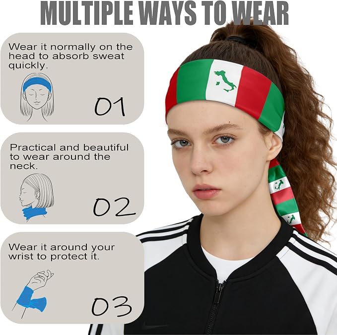 Flag Tie Headbands for Men Women, Moisture Wicking Sweatband Breathable Sports Headwrap, Non-Slip Stretchy Adjustable Fitness Hair Band