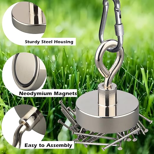 MUTUACTOR 2packs Neodymium Magnets Heavy Duty,120 lbs Pulling Force Fishing Magnet Rare Earth Magnet,Super Strong Round Magnet for Sweeping Picking Retrieving Metal Tools